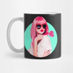 Cartoon pin up sexy woman lollipop sunglases big lips Mug